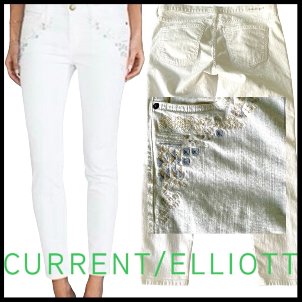Current/Elliott “The Stiletto” Dirty White With Embroidery (31x27)